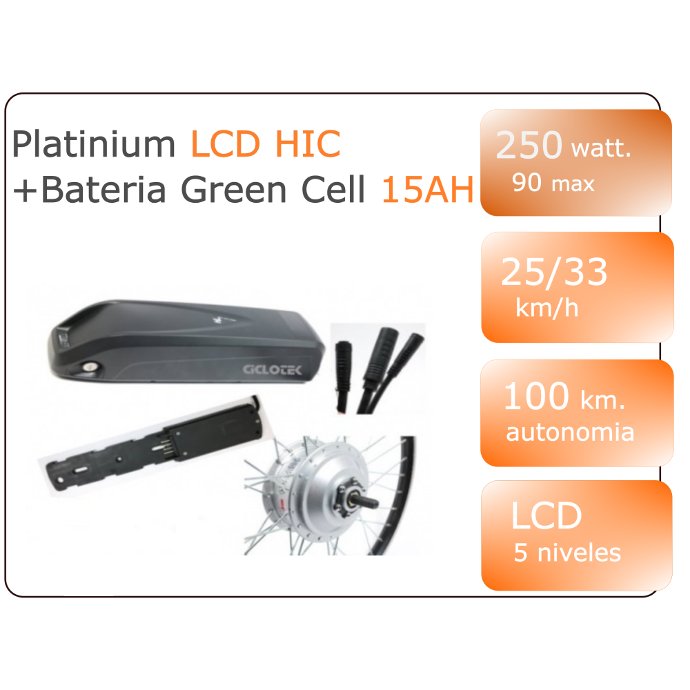 Kit Conversión Bicicleta Eléctrica - Kit Platinum 250W LCD 5, Batería Green Cell 14,5 Ah.