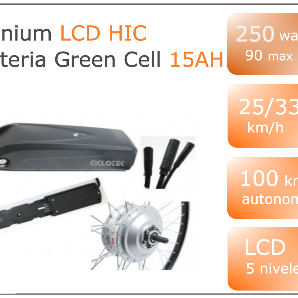 Kit Conversión Bicicleta Eléctrica - Kit Platinum 250W LCD 5, Batería Green Cell 14,5 Ah.