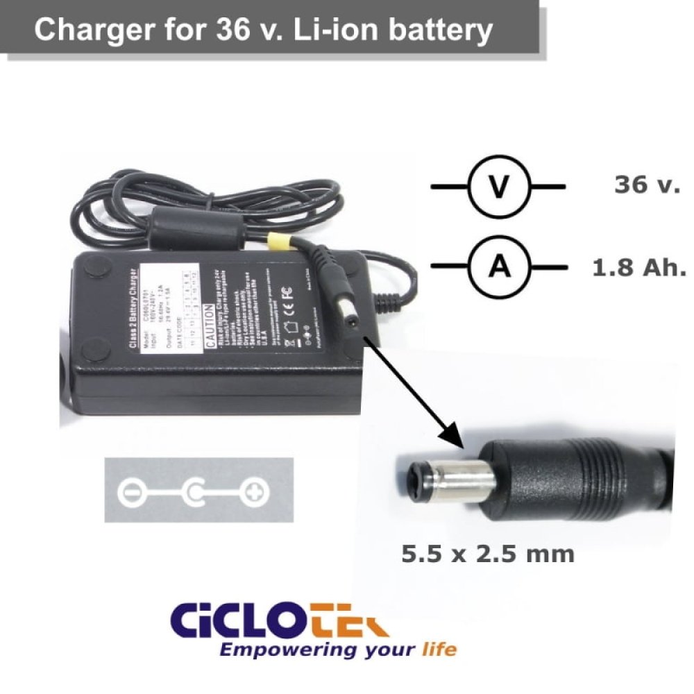 Cargador para batería de litio de 36v. tipo LF, CK (11 y 16) y FT