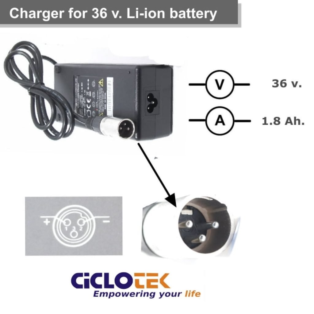 Cargador para batería de litio de 36v. tipo Swing