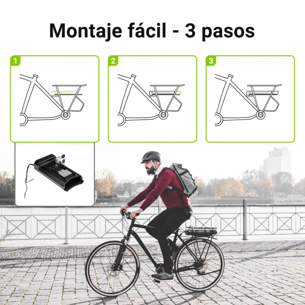 Batería para Bicicleta Eléctrica 36V 12Ah Rear Rack Li-Ion Batería y Cargador - Imagen 3