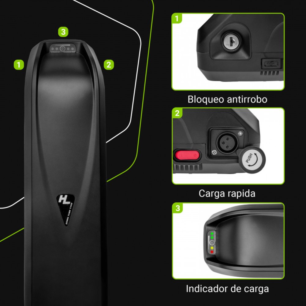Batería para Bicicleta Eléctrica 48V 13Ah o 14,5Ah Li-Ion Down Tube E-bike y Cargador - Imagen 5
