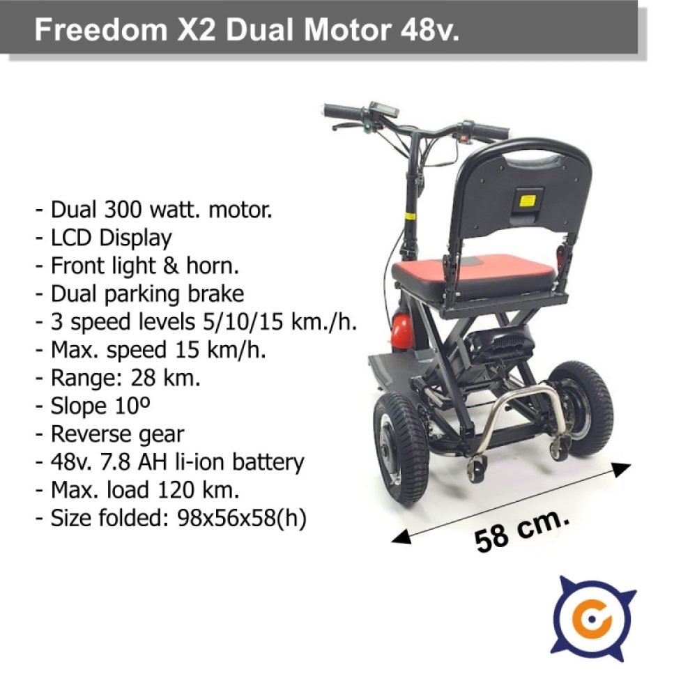 Scooter Eléctrico 3 Ruedas Plegable Ciclotek  Freedom Dual Doble Motor 300W y 48V - Imagen 5