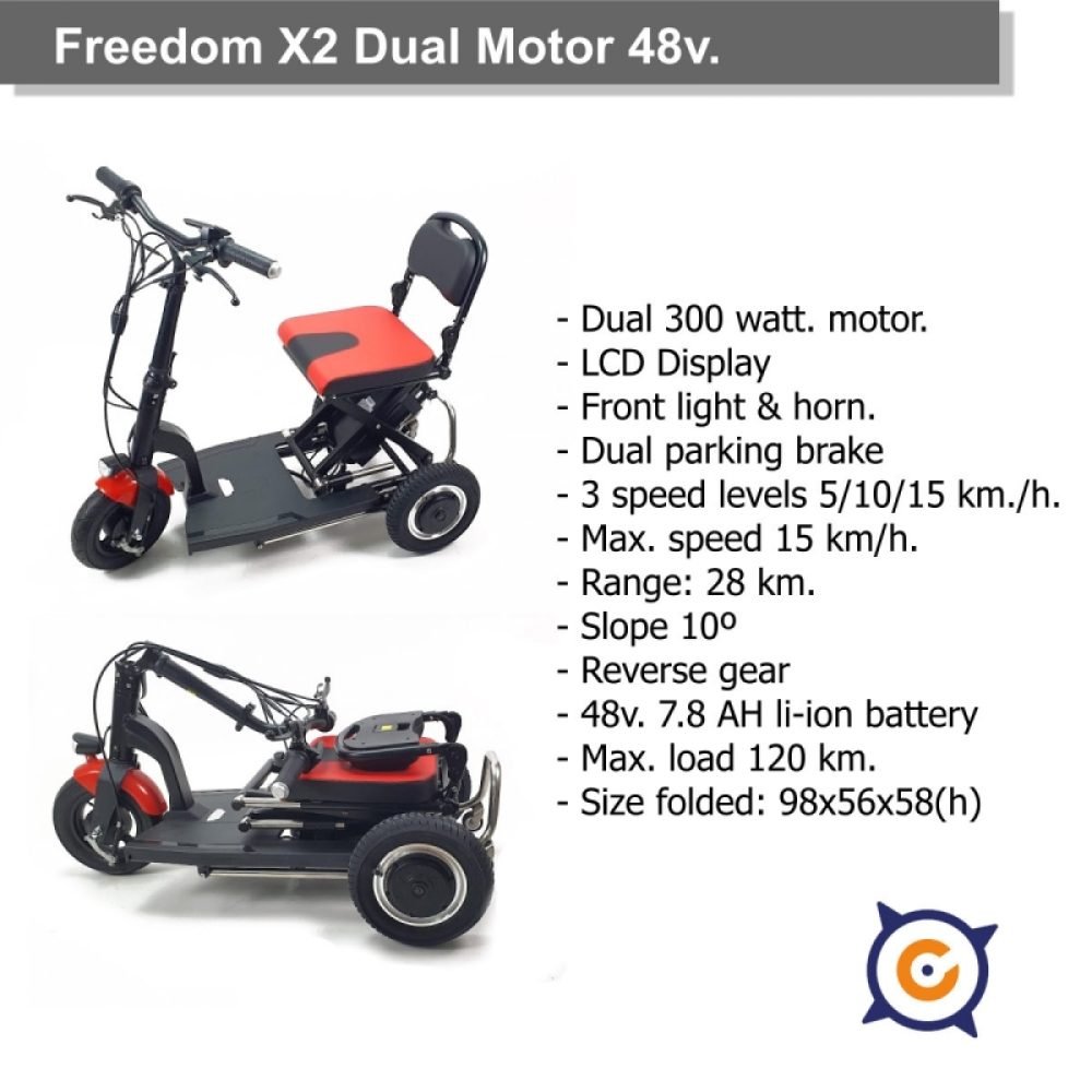 Scooter Eléctrico 3 Ruedas Plegable Ciclotek  Freedom Dual Doble Motor 300W y 48V - Imagen 6