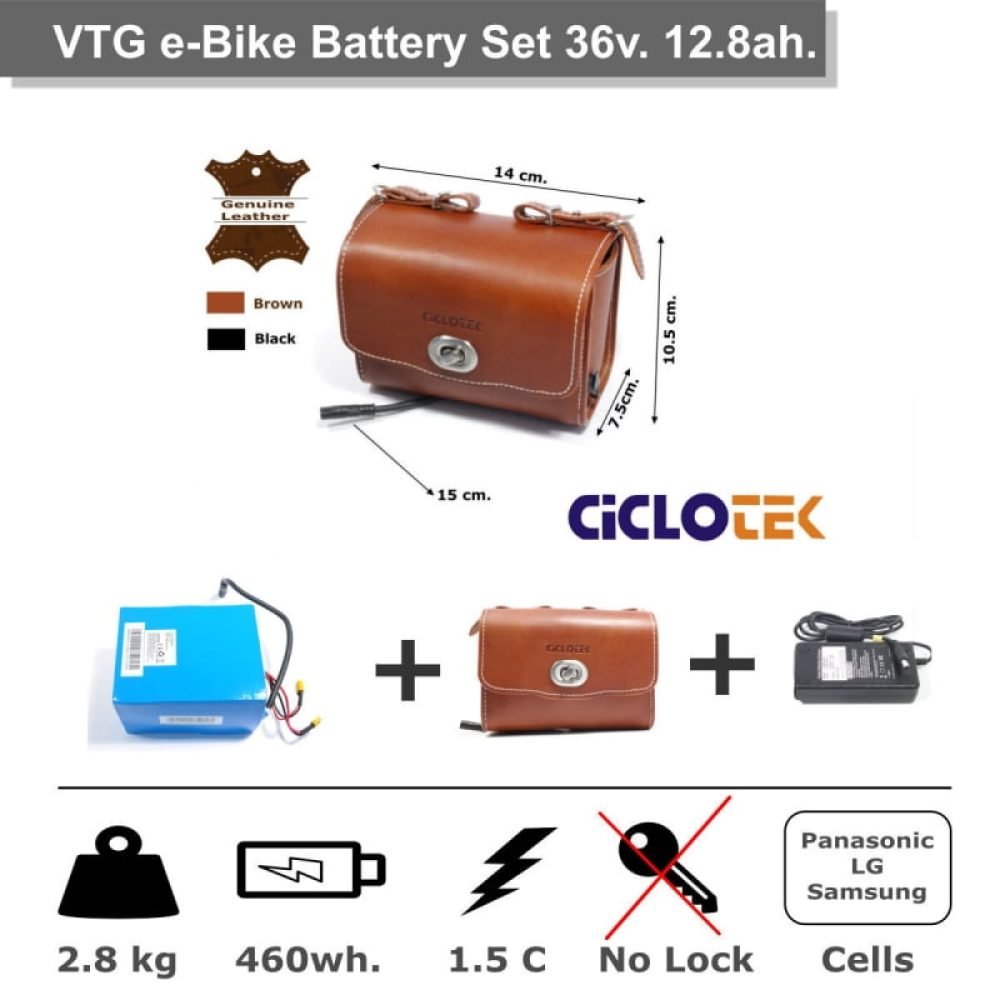 Set Batería Vintage 36v 12.8 Ah. Marrón / Negro Ciclotek - Imagen 2