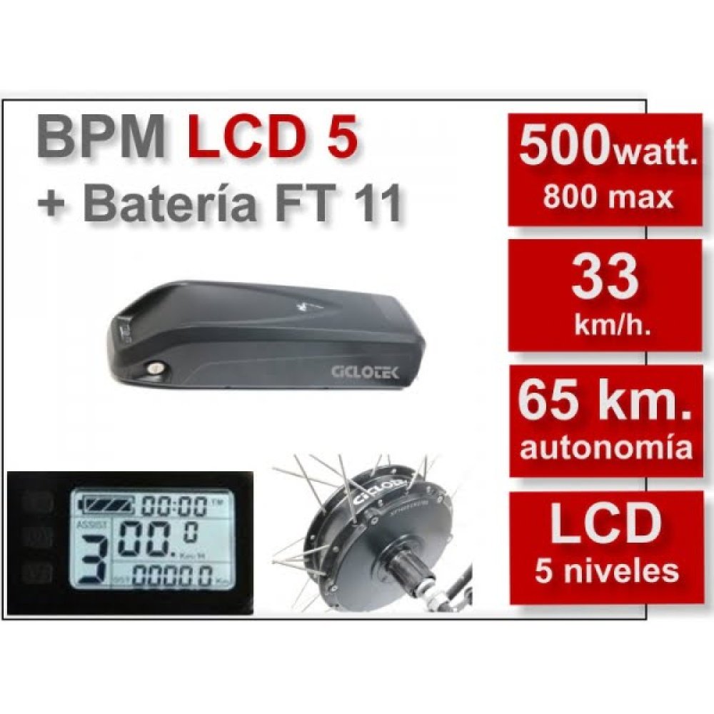 KIT Para Bicicletas Eléctricas 500W + Batería FT 11 Ah. Ciclotek
