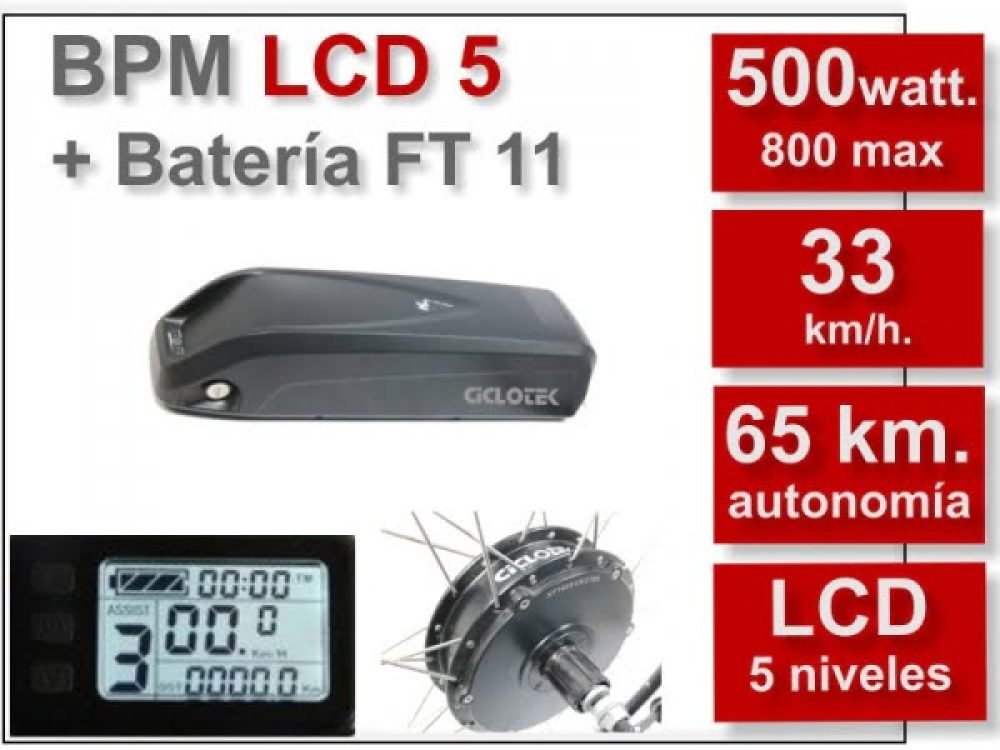 KIT Para Bicicletas Eléctricas 500W + Batería FT 11 Ah. Ciclotek