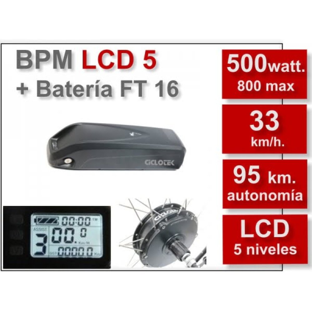 KIT Para Bicicletas Eléctricas BPM 500W + Batería FT 16 Ah. Ciclotek