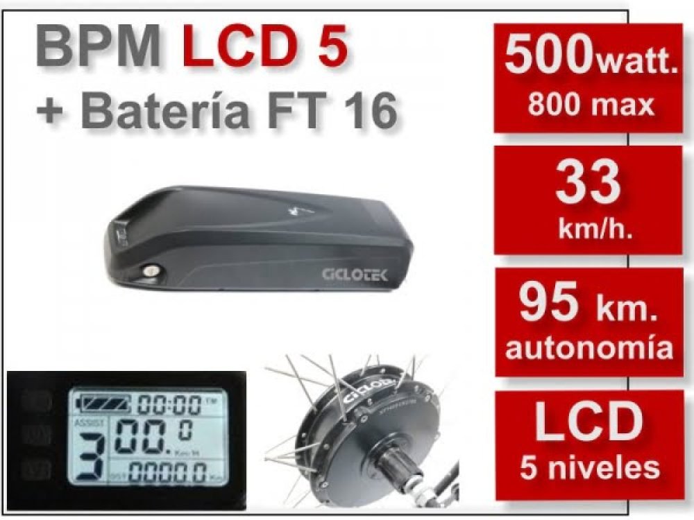 KIT Para Bicicletas Eléctricas BPM 500W + Batería FT 16 Ah. Ciclotek