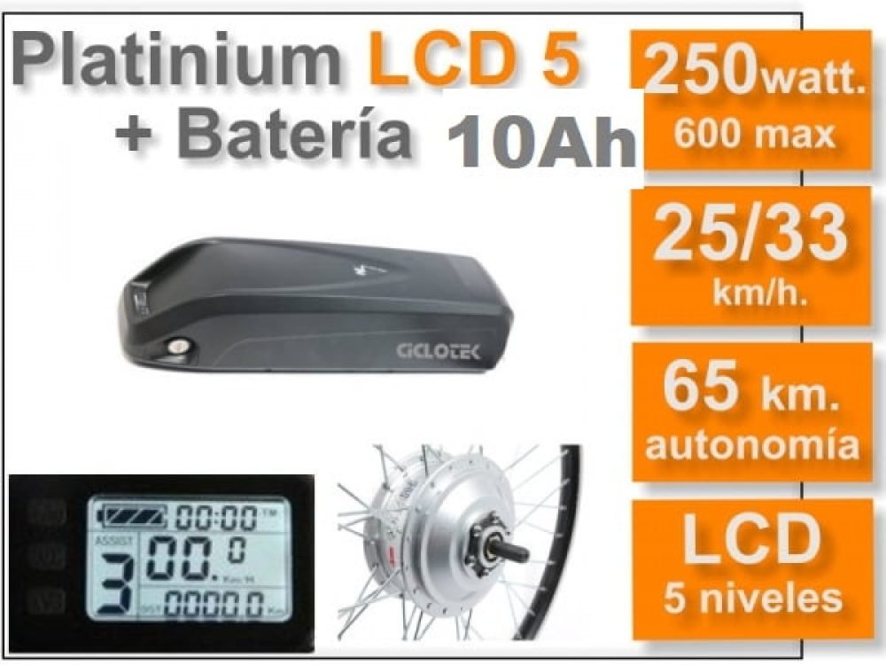 Kit Conversión Bicicleta Eléctrica Platinium Ciclotek + Batería 36v - Motor 250W aptos para Ruedas 20, 26 y 28 Pulgadas