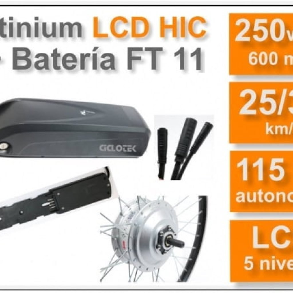 Kit Conversión Bicicleta Eléctrica Rueda Delantera o Trasera - Kit Ciclotek 250W Platinium LCD 5, Batería 11 Ah.